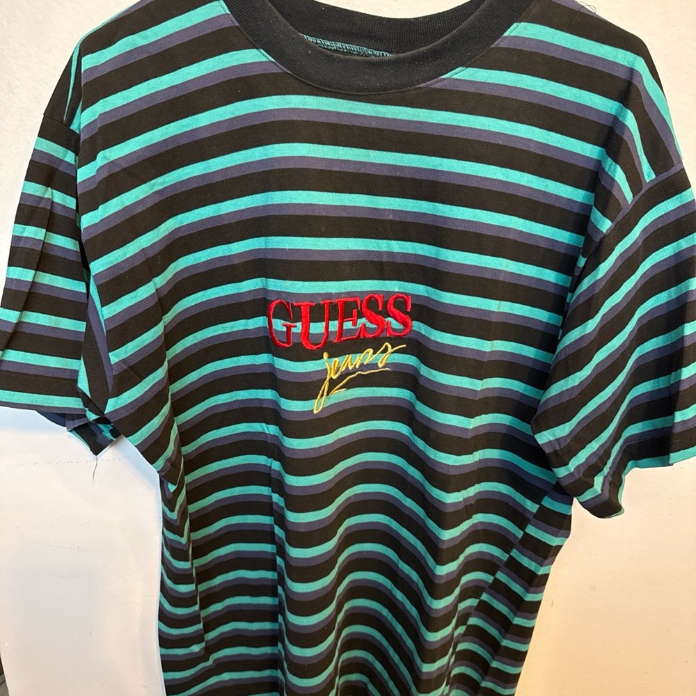 vintage Guess Jeans striped embroidered t-shirt. 1990’s